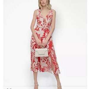 DKNY Red and White Floral Midi Dress